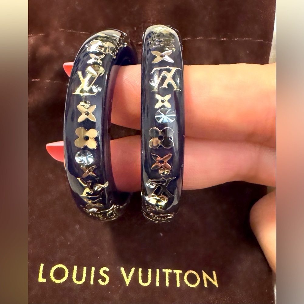 New condition! Louis Vuitton gold/crystal Navy  inclusion hoop earrings